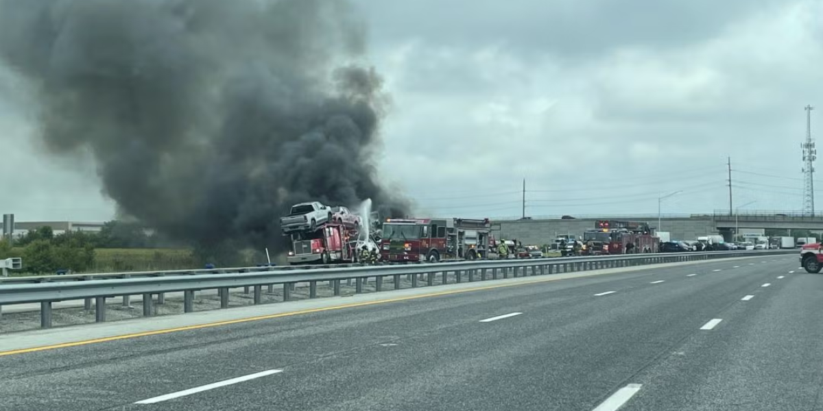 One Dead in Two-Semi Collision and Fire on I-69 Near Fishers