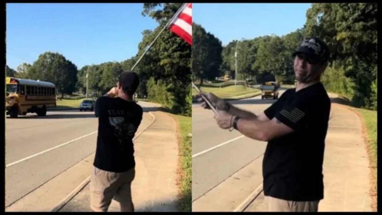 Virginia Man Sparks Outrage After Flag-Waving Rant About Trans Kids Outside Local School